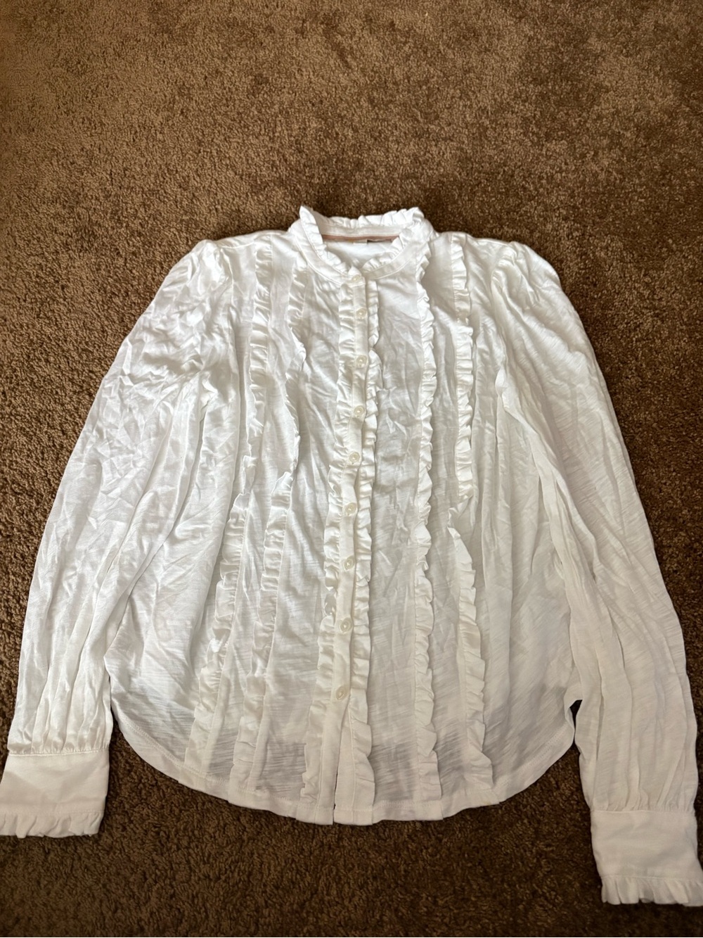 Boden White RuffledFront Long Sleeve